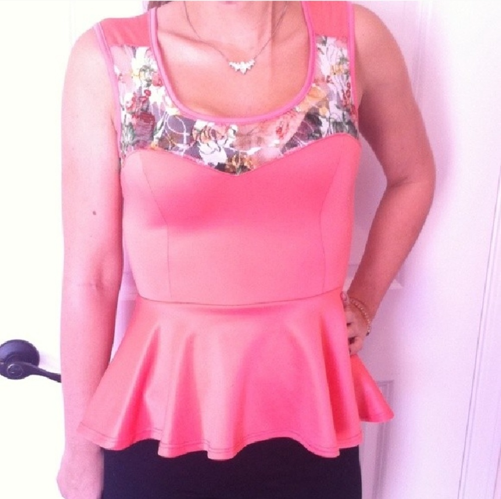 Peplum peach silky floral top